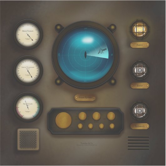 船舶制御パネルソナーシステムスクウェアSteampunk シール (正面)