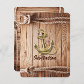 船舶波止場木材ビーチ航海のいかり結婚 招待状 (正面/裏面)