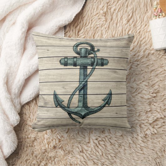 船舶用いかりヴィンテージスタイル木板枕 クッション (ブランケット)