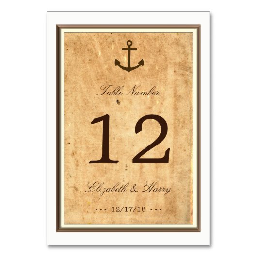 船舶用アンカー額縁付きヴィンテージ紙テーブルナンバー テーブルナンバー (正面)