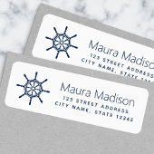 船舶用車輪ダークブルー白差出人住所ラベル ラベル