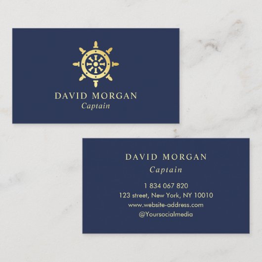 船舶用車輪ロゴボートキャプテン海軍と金ゴールド 名刺 (正面/裏面)