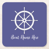 船舶用車輪(白および青パーソナライズされた) スクエアペーパーコースター (正面)