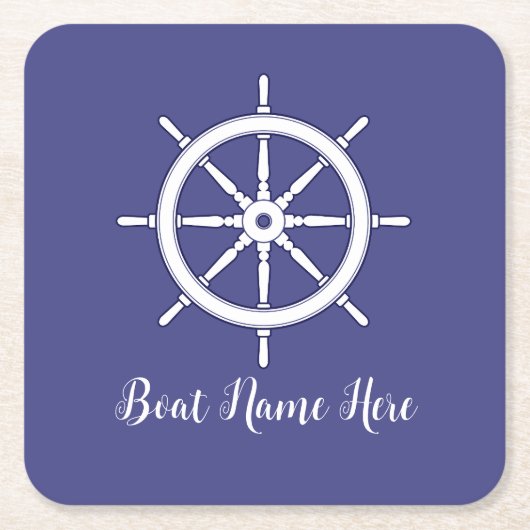 船舶用車輪(白および青パーソナライズされた) スクエアペーパーコースター (正面)