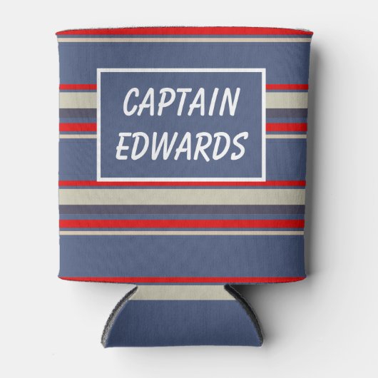 船舶船長ブルー航海のストライプのカスタム 缶クーラー (正面)