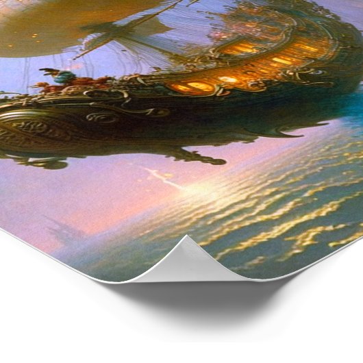 船舶飛んでいるファンタジー芸術 ポスター (角)