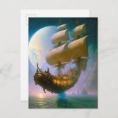 船舶飛んでいるファンタジー芸術 ポストカード (正面/裏面)