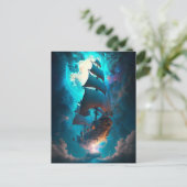 船舶飛んでいるファンタジー芸術 ポストカード (スタンド正面)