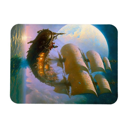 船舶飛んでいるファンタジー芸術 マグネット (横)