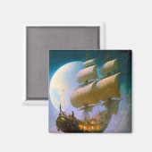 船舶飛んでいるファンタジー芸術 マグネット (正面/裏面)