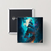 船舶飛んでいるファンタジー芸術 缶バッジ (正面&裏面)