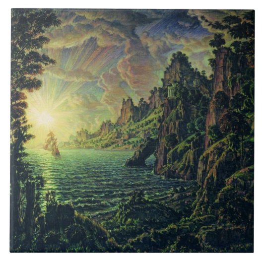 船舶：夕べ太陽（Konstantin Bogaevsky著） タイル (正面)