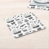 船舶、大砲、剣、ワインパイレーツテーマ スクエアペーパーコースター (アングル)