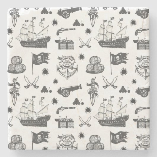 船舶、大砲、剣、ワインパイレーツテーマ ストーンコースター (正面)