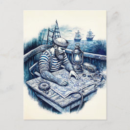 船読船の航海の甲板に描いたセーラーの地図 ポストカード