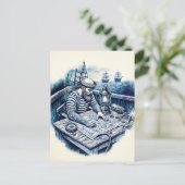 船読船の航海の甲板に描いたセーラーの地図 ポストカード (スタンド正面)