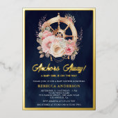 船車女航海の子赤ちゃんシャワー海軍金ゴールド 箔招待状 (正面)