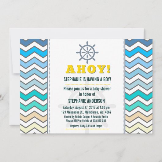 船輪航海の男の赤ちゃんシャワー 招待状 (正面)
