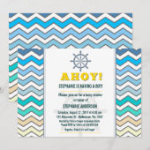 船輪航海の男の赤ちゃんシャワー 招待状 (正面/裏面)