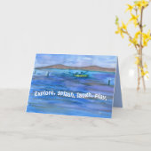 船遊びmountain湖のハッピーバースデーをいかだで運ぶこと カード (黄色い花)