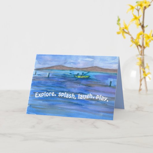 船遊びmountain湖のハッピーバースデーをいかだで運ぶこと カード (黄色い花)