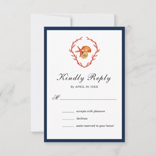 船酔い水彩結婚式RSVPカード 出欠カード (正面)