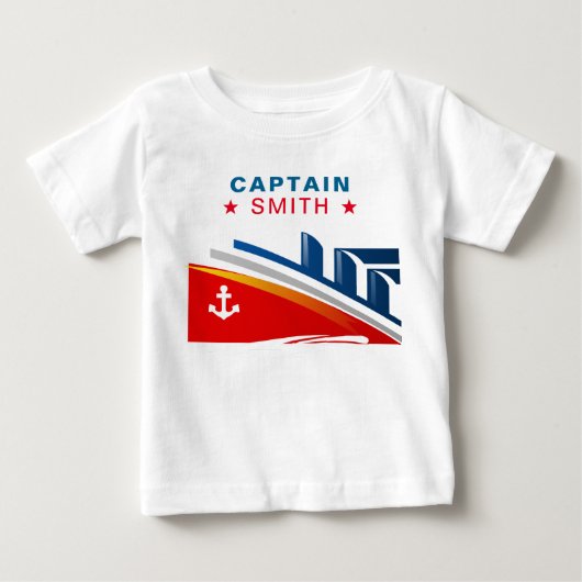 船長お誕生日おめでとう 名前入り 1歳バースデー・マリンテーマパーティーグッズ ベビーTシャツ (正面)