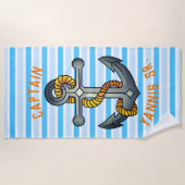 船長オールドスクールいかりタトゥー ビーチタオル (正面)