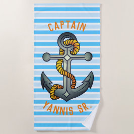 船長オールドスクールいかりタトゥー ビーチタオル