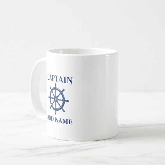 船長付き船舶用車輪ヘルムまたは船名 コーヒーマグカップ (正面左)
