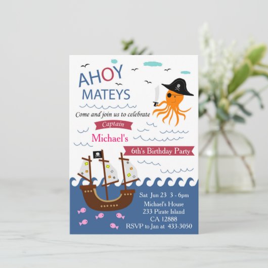 船長海賊タコの誕生日パーティーの招待 招待状 (スタンド正面)