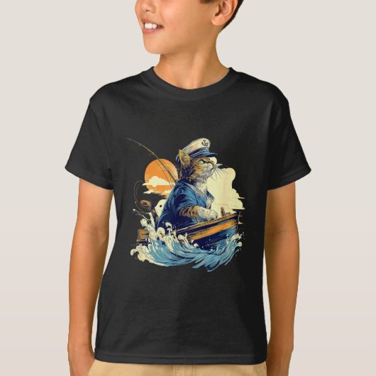 船長猫の船釣り Tシャツ (正面)