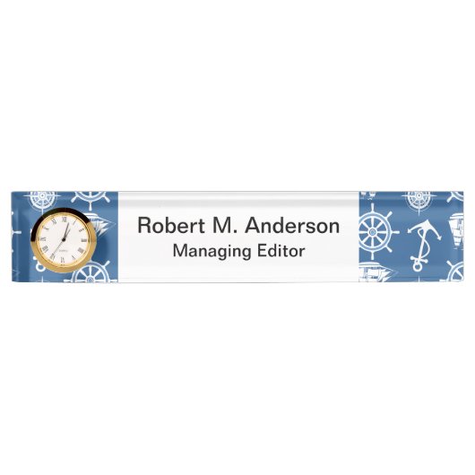 船長航海のな青および白いの船員 デスクネームプレート (正面)