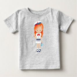 船長、スキッパー、かわいい女の子、オレンジ色の髪 ベビーTシャツ