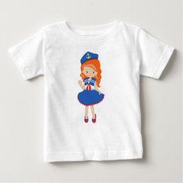 船長、スキッパー、オレンジ色の髪、可愛い女の子 ベビーTシャツ