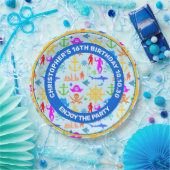 船、魚、海賊。パターカラフルン ペーパープレート (パーティー)