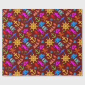 船、魚、海賊。パターカラフルン ラッピングペーパー (フラット)