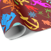 船、魚、海賊。パターカラフルン ラッピングペーパー (ロールコーナー)