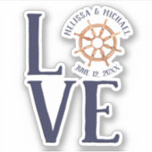 船#Nauticalの車輪の日付の#LOVE シール (正面)