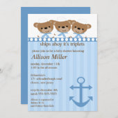 船Ahoyそれは三重項のベビーシャワーです 招待状 (正面/裏面)