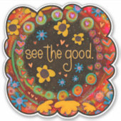 良いおもしろいのカラフルフローラを見る シール (正面)