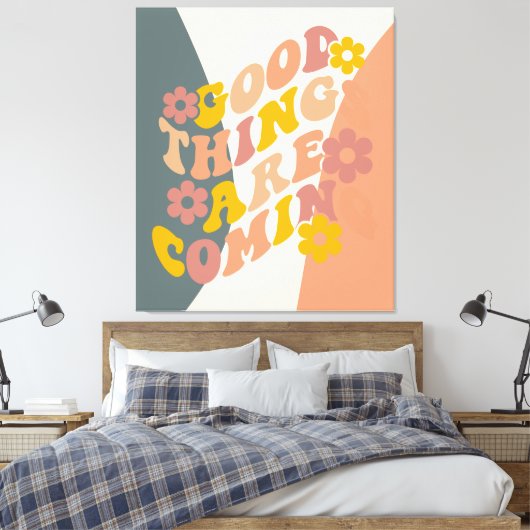 良いことは来の引用文レトロ60のデザイン キャンバスプリント (インサイチュ (寝室))