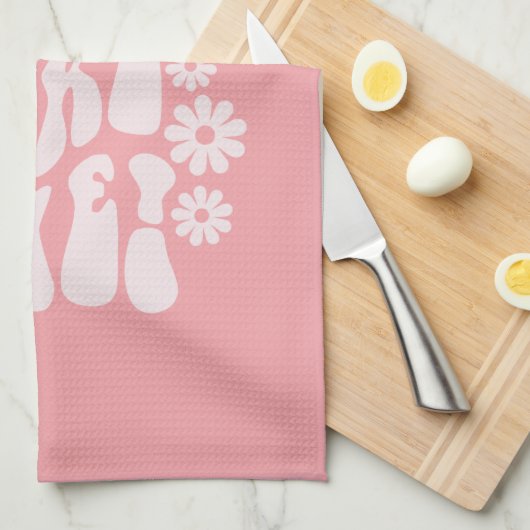 良いものは時間がかかるレトロ花 キッチンタオル (四つ折り)