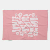 良いものは時間がかかるレトロ花 キッチンタオル (横)