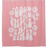 良いものは時間がかかるレトロ花 シャワーカーテン (正面)