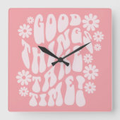 良いものは時間がかかるレトロ花 スクエア壁時計 (正面)