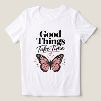 良いものは時間をかけて Pink Butterfly Inspirational トライブレンドTシャツ