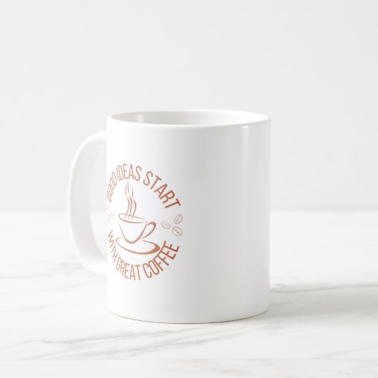 「良いアイディアはコーヒーで素晴らし始まる」 コーヒーマグカップ (正面左)
