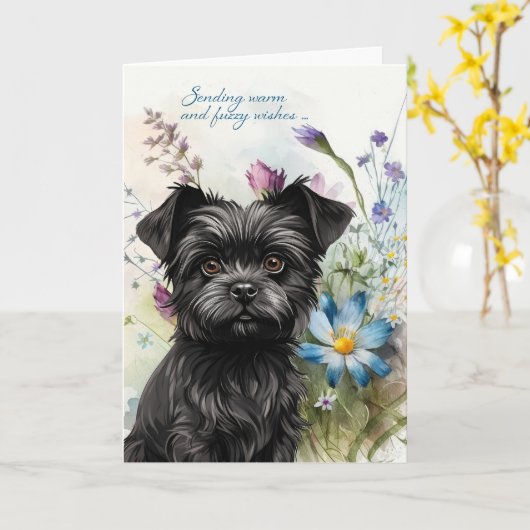 良いアフェンピンシャー犬ワイルドフラワーガーデンを取得 カード (黄色い花)