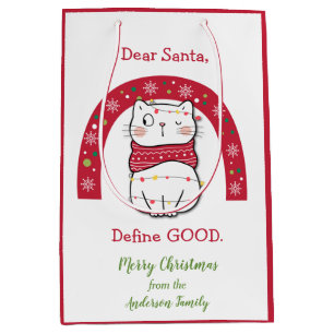 良いクリスマスの虹の猫を定義いけなする ミディアムペーパーバッグ